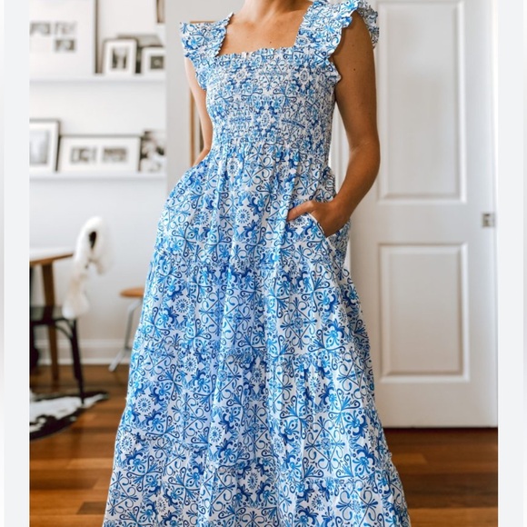 Hill House Ellie Nap Midi Dress in Blue Mosaic Size XS - Picture 1 of 5